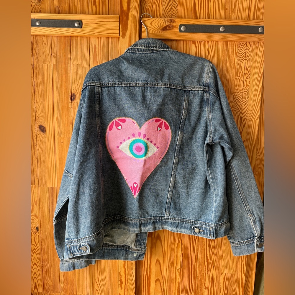 CUSTOM PAINTED DENIM JACKET PLUS SIZE